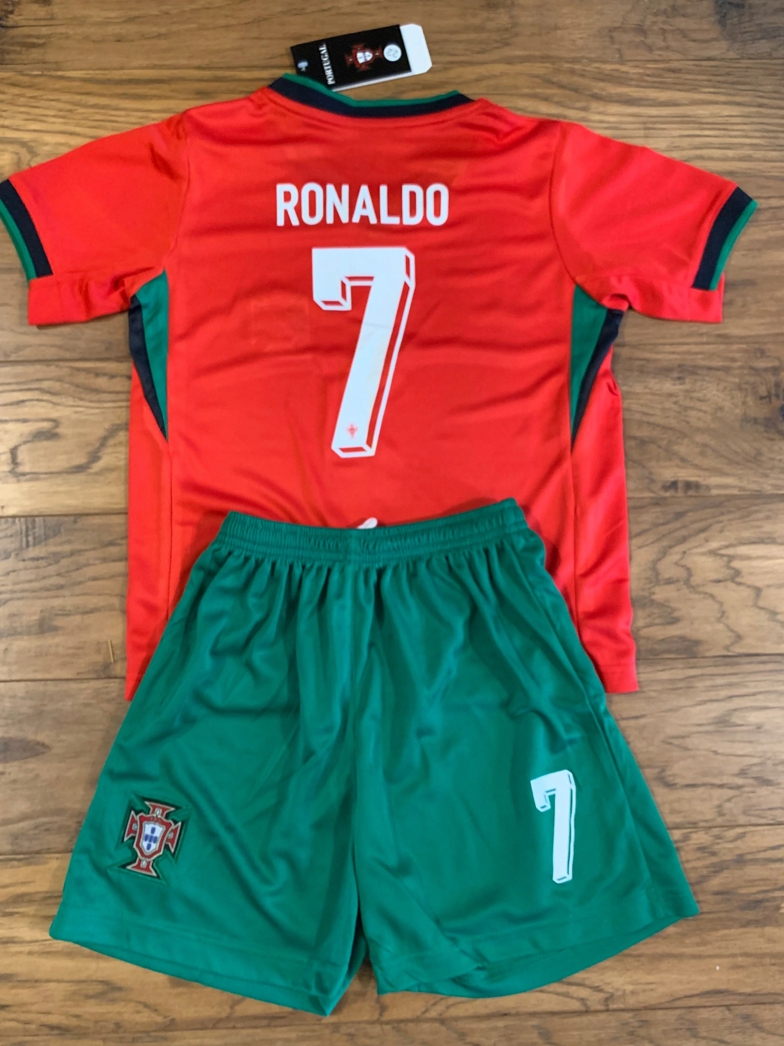 Ronaldo Portugal Home Kids Youth Soccer Jersey Kit 2 Piece Set - Image 2