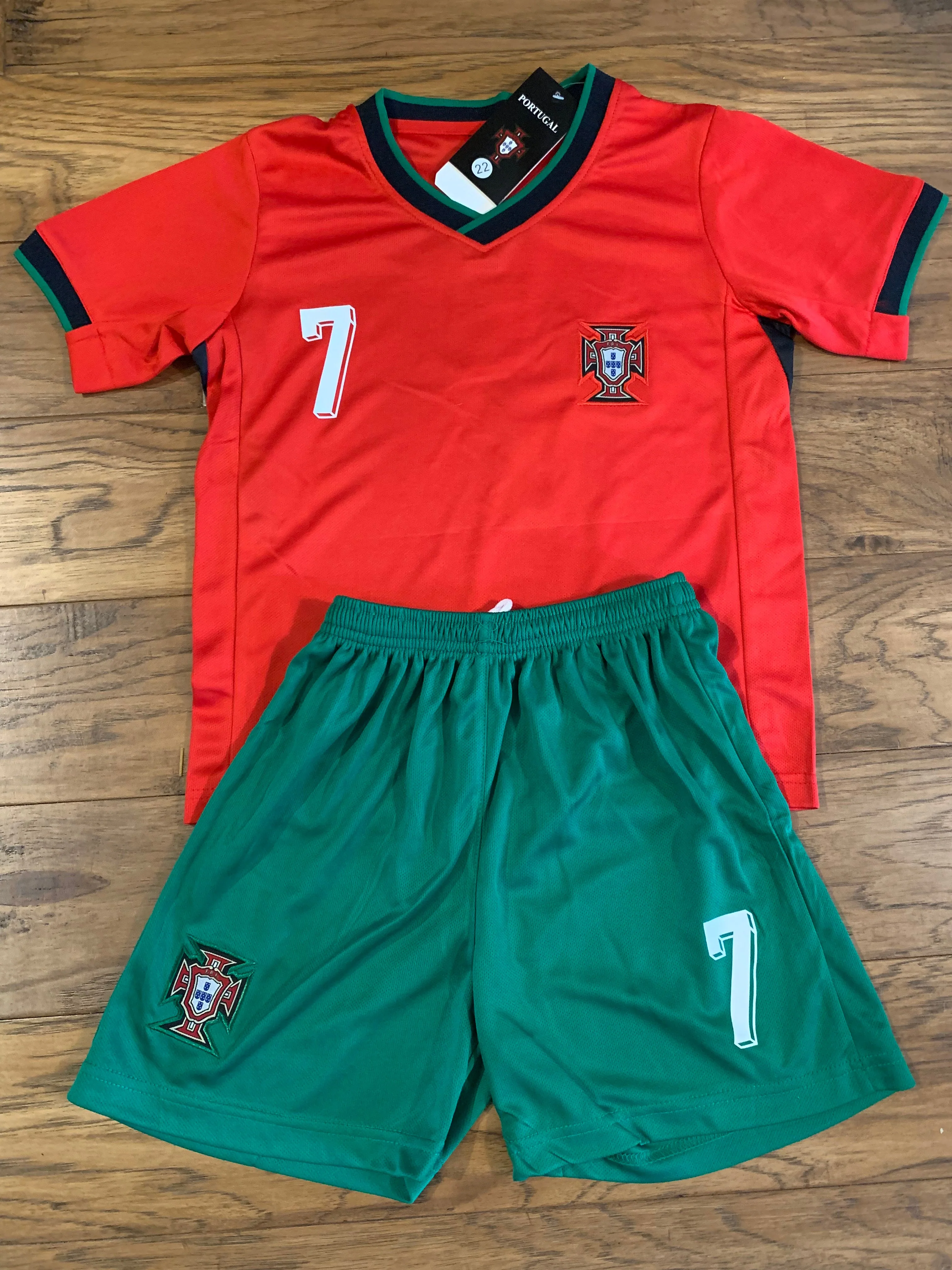 Ronaldo Portugal Home Kids Youth Soccer Jersey Kit 2 Piece Set - Image 4