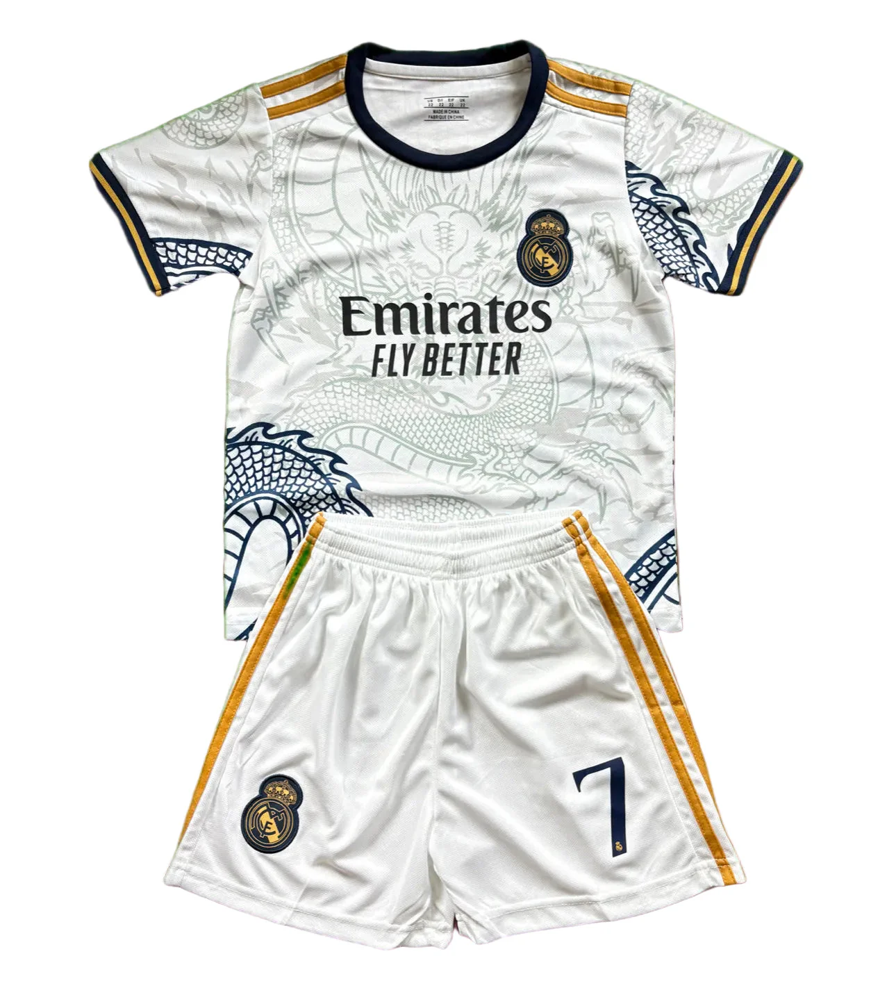 Ronaldo White Dragon Home Edition Kids Soccer Jersey Kit - Image 2
