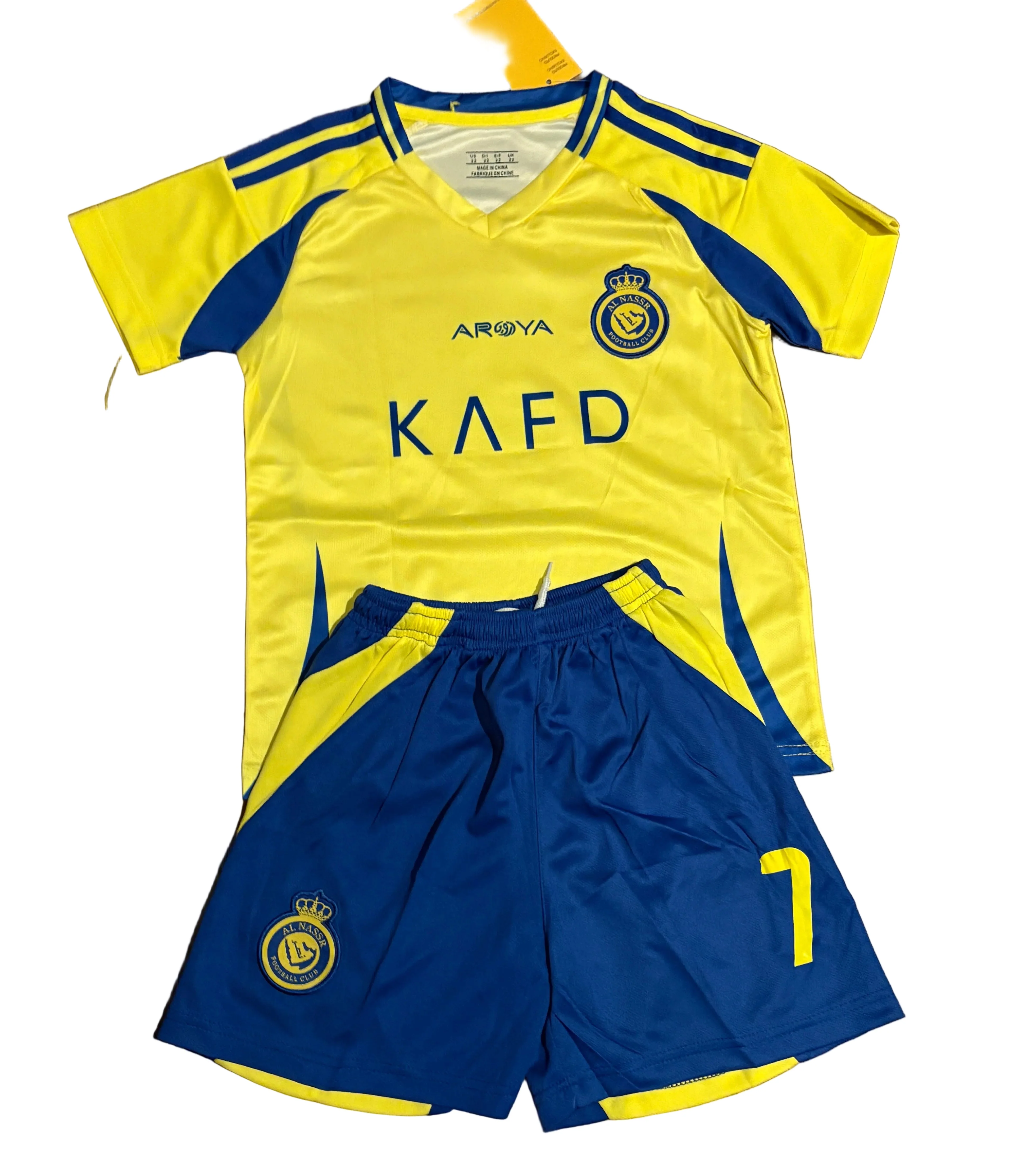 Ronaldo Yellow Al Nassr Kids Away Soccer Jersey Kit Youth Toddler Sizes - Image 2