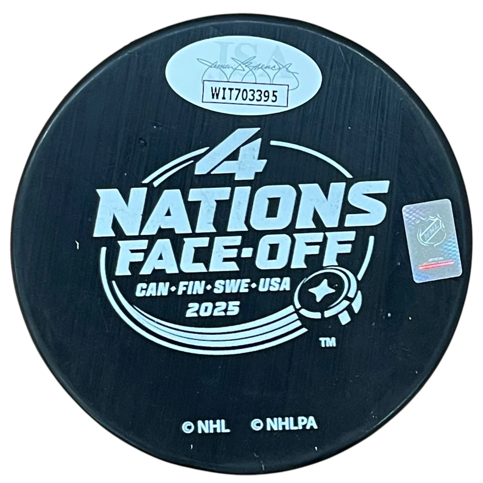 Autographed Team Canada Sam Reinhart 4 Nations Hockey Puck with "Champs" - Image 2