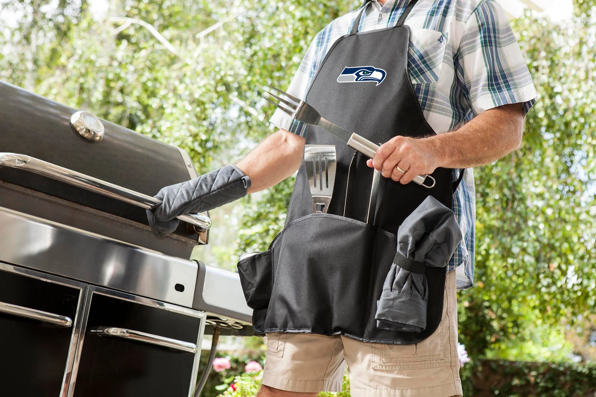 Seattle Seahawks BBQ Apron Tote Pro Grill Set - Image 2