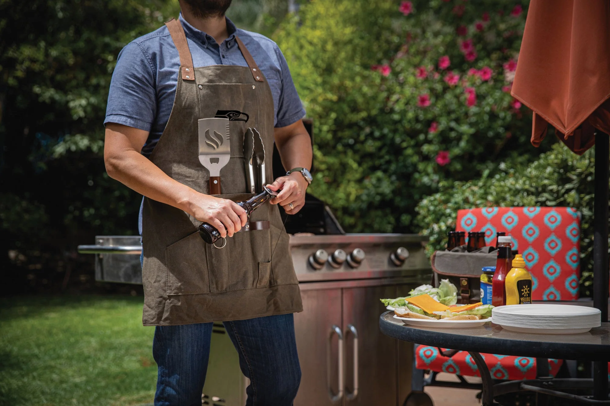 Seattle Seahawks BBQ Apron with Tools & Bottle Opener - Image 3