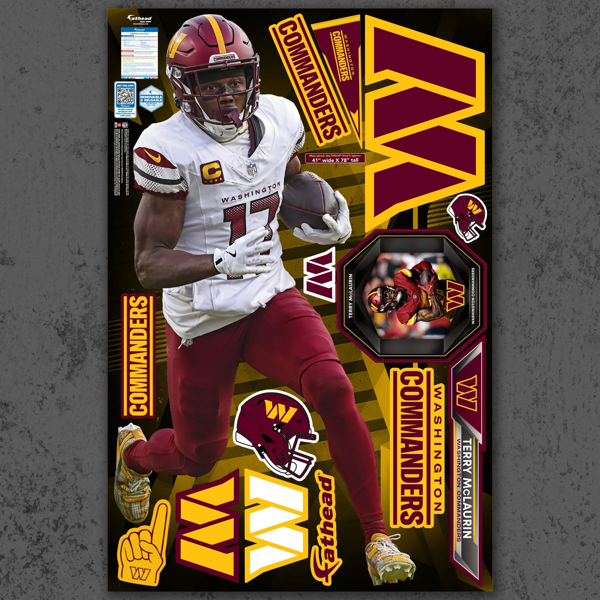 Washington Commanders Terry McLaurin RealBig Collection Reusable Vinyl Wall Decals - Image 2