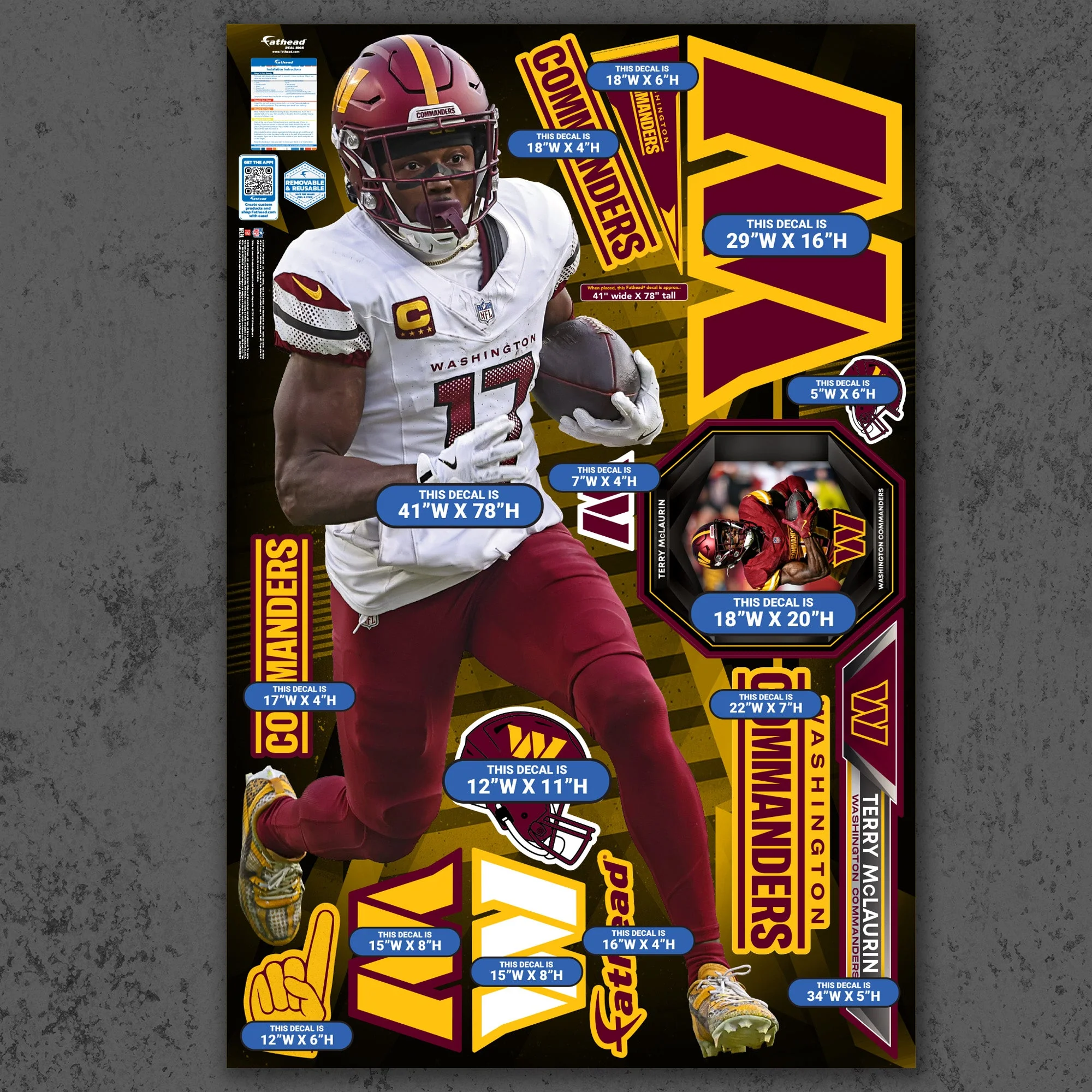Washington Commanders Terry McLaurin RealBig Collection Reusable Vinyl Wall Decals - Image 4