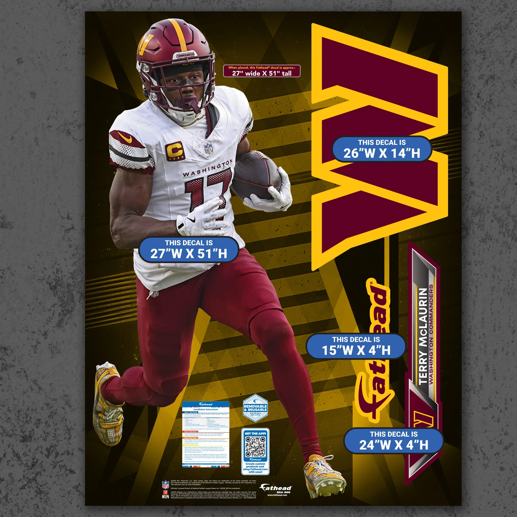 Washington Commanders Terry McLaurin RealBig Collection Reusable Vinyl Wall Decals - Image 6