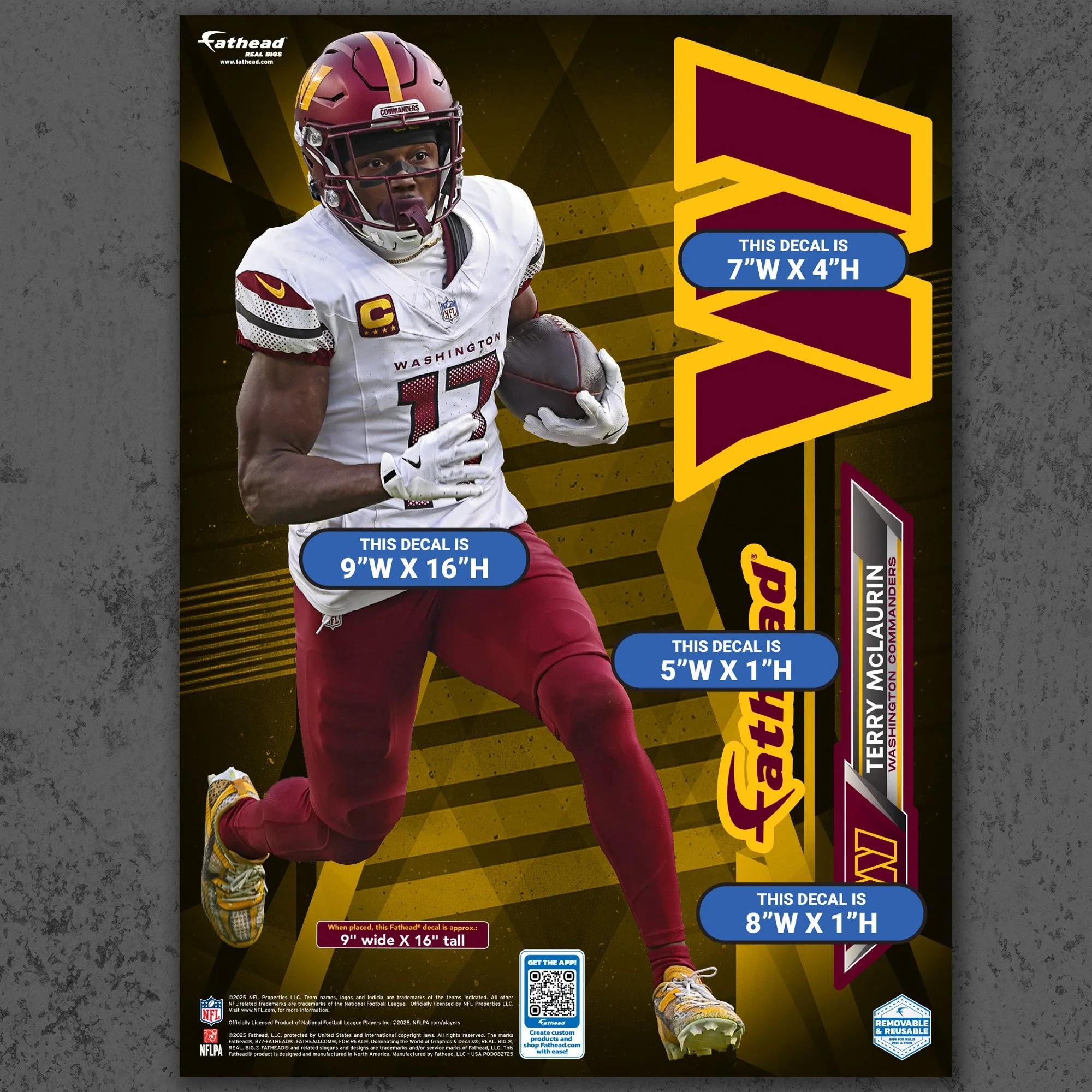 Washington Commanders Terry McLaurin RealBig Collection Reusable Vinyl Wall Decals - Image 8