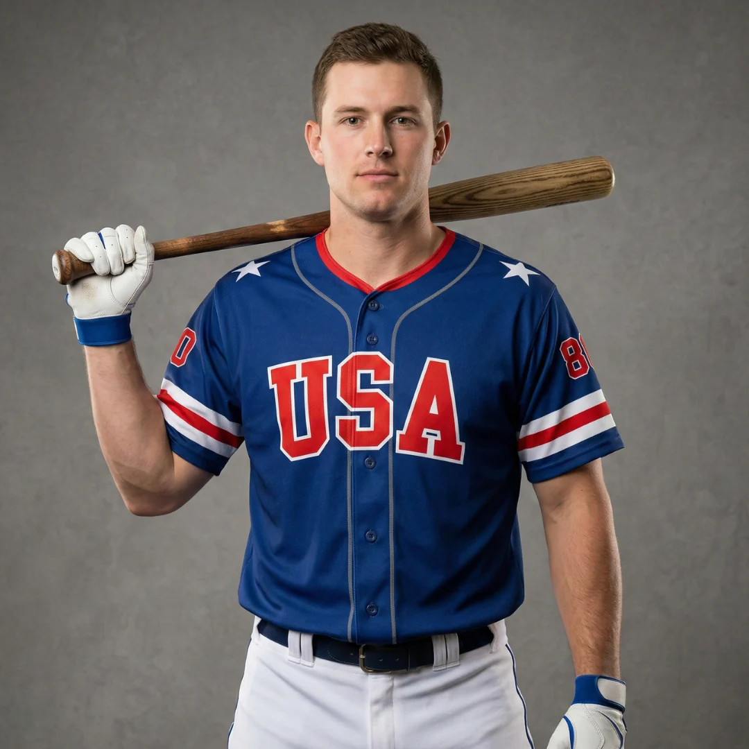 USA 1980 Miracle Embroidered Cotton Blue Baseball Jersey - Image 2