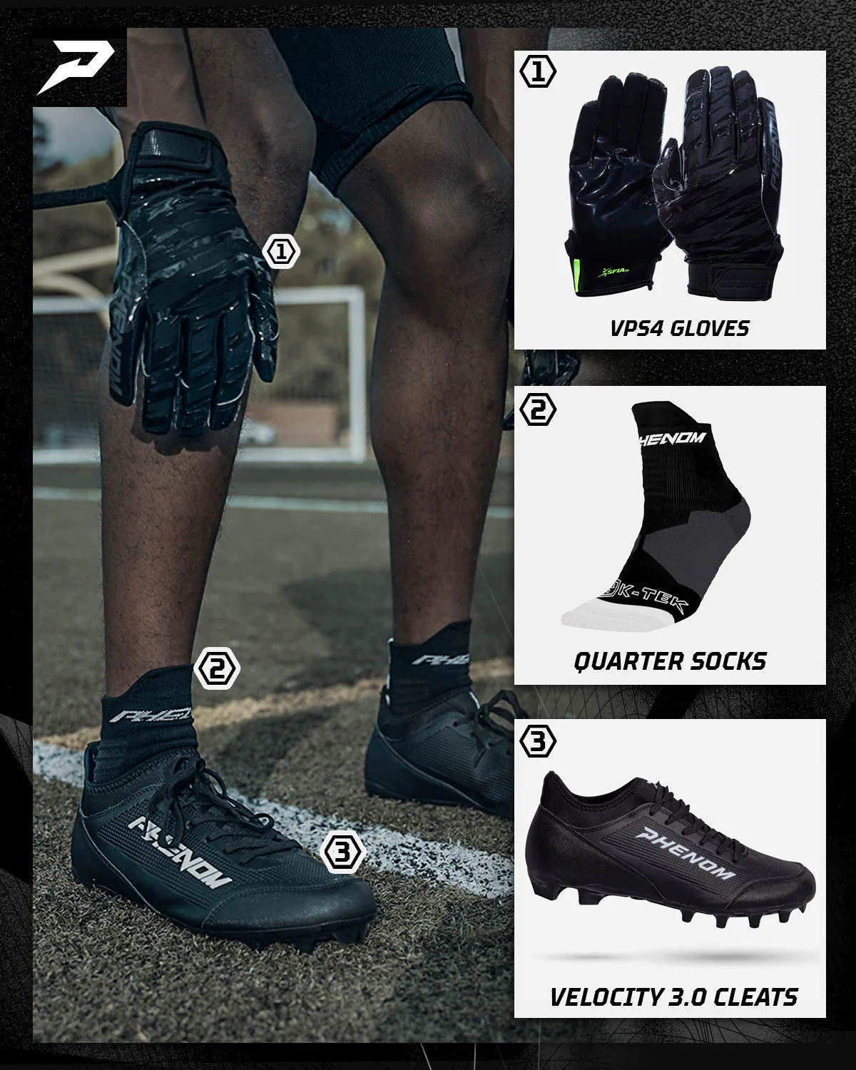 Velocity 3.0 Black Football Cleats - Image 6