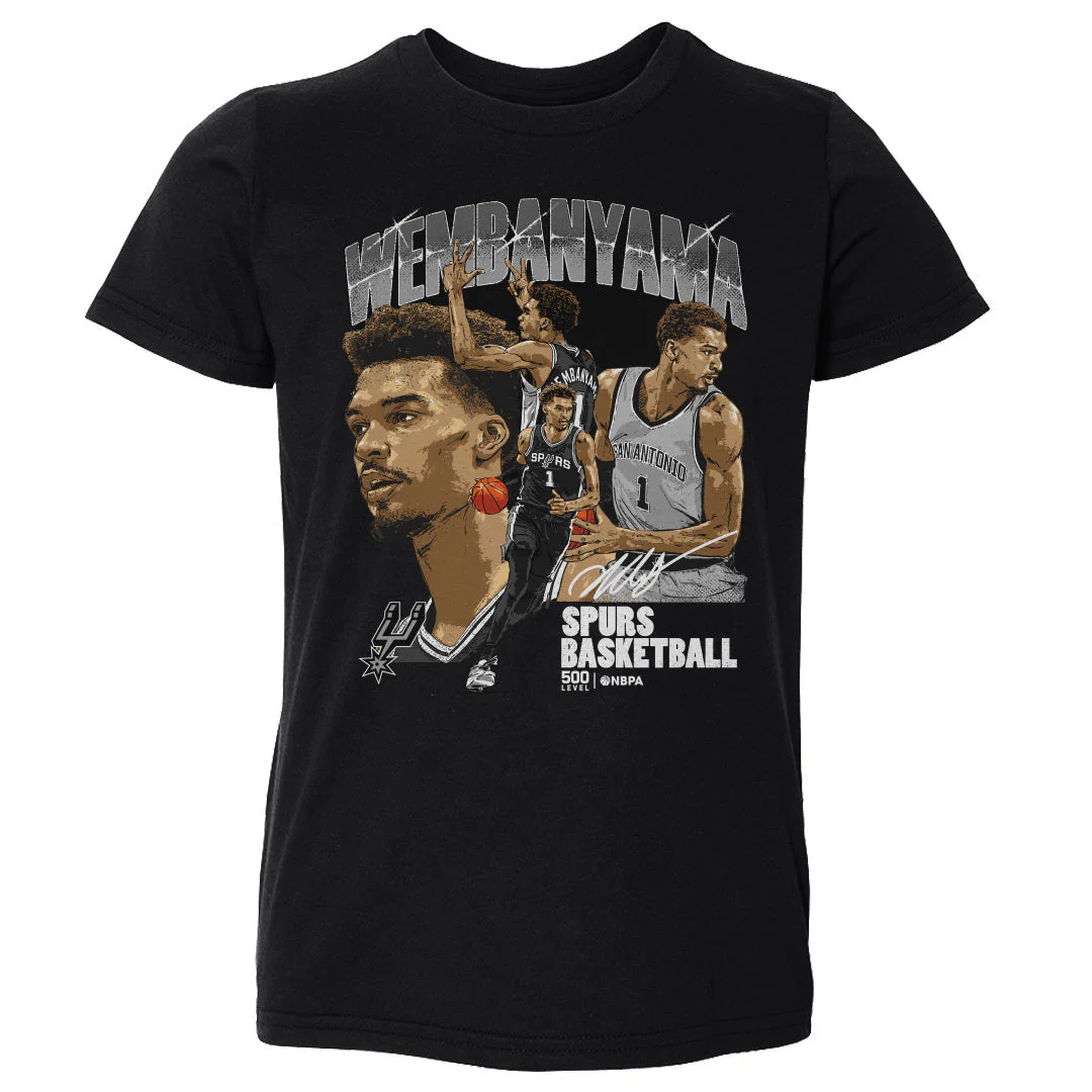 Victor Wembanyama San Antonio Spurs Collage Wht Kids T-Shirt - Image 2