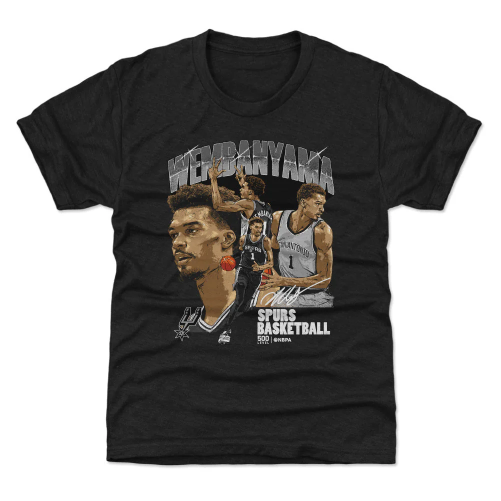 Victor Wembanyama San Antonio Spurs Collage Wht Kids T-Shirt - Image 2