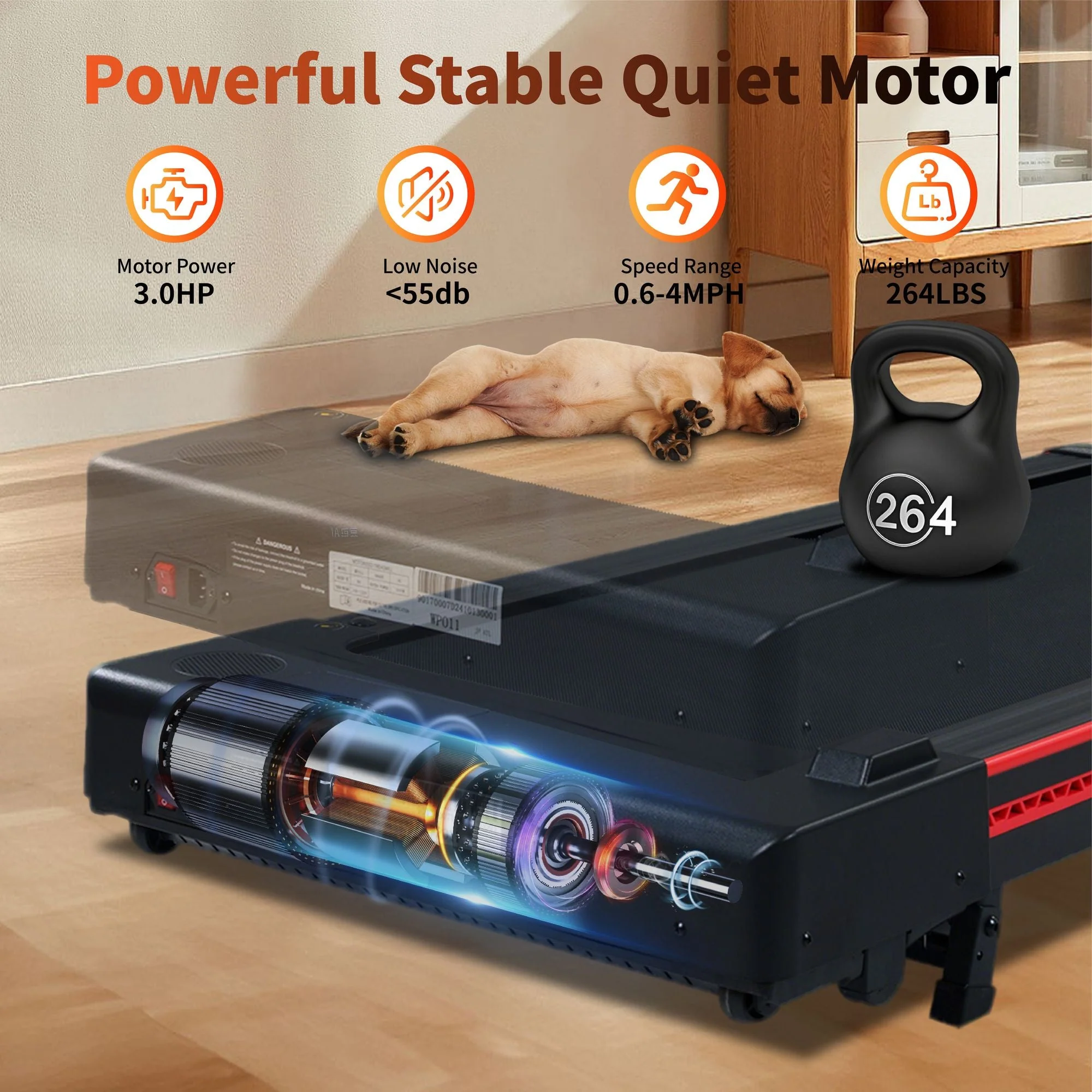 Portable 3HP Walking Pad Treadmill with 10° Incline & LED Display - Image 4