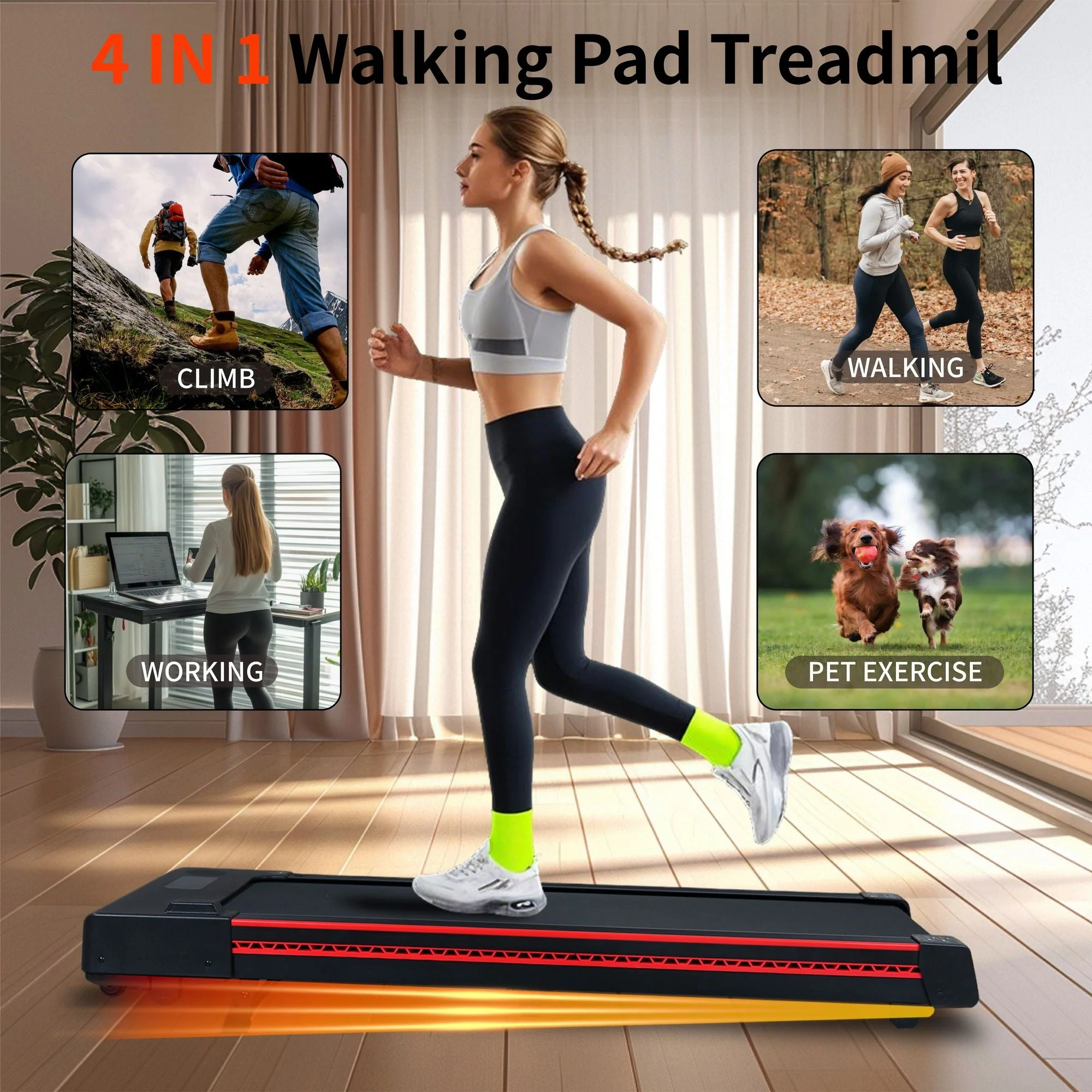 Portable 3HP Walking Pad Treadmill with 10° Incline & LED Display - Image 8