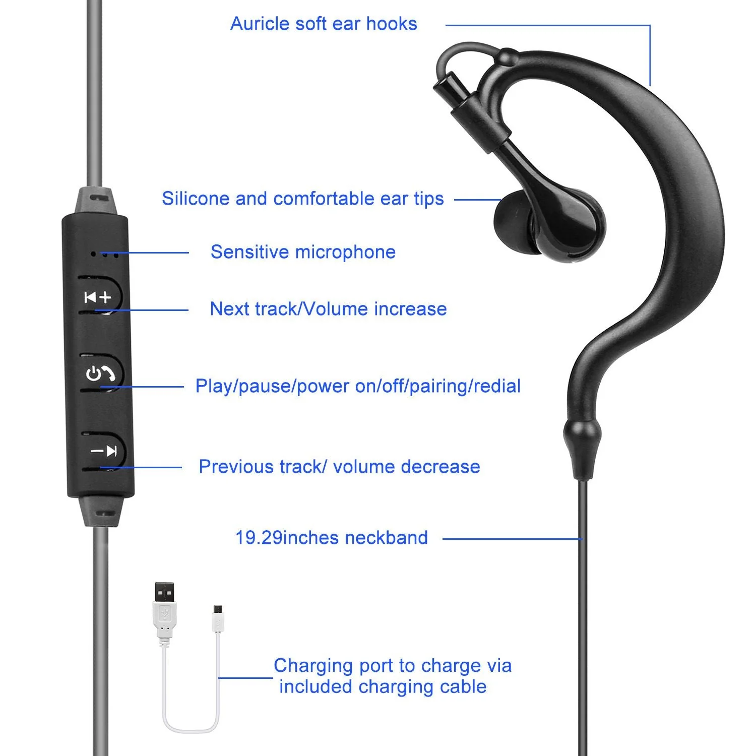 Wireless Headsets V4.1 Sport In-Ear Stereo Headphones Sweat-proof Neckband Earbuds - Image 24