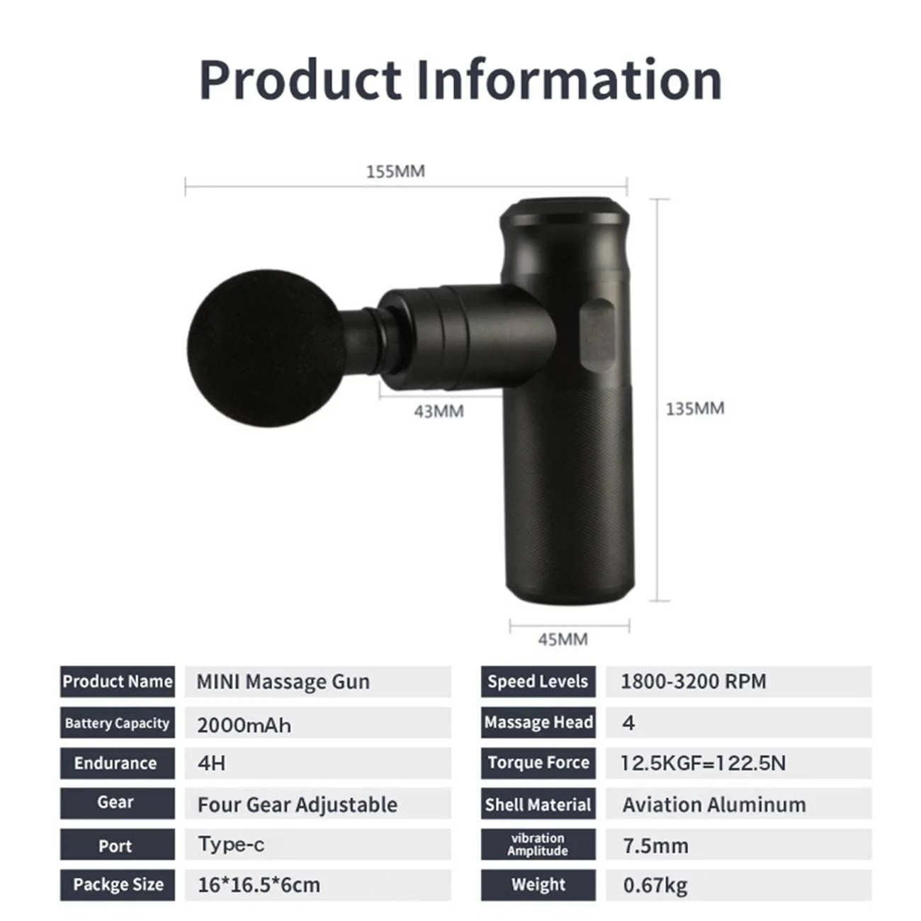 Percussive Gun Deep Tissue with 4 Adjustable Speeds & 4 Heads - Image 3