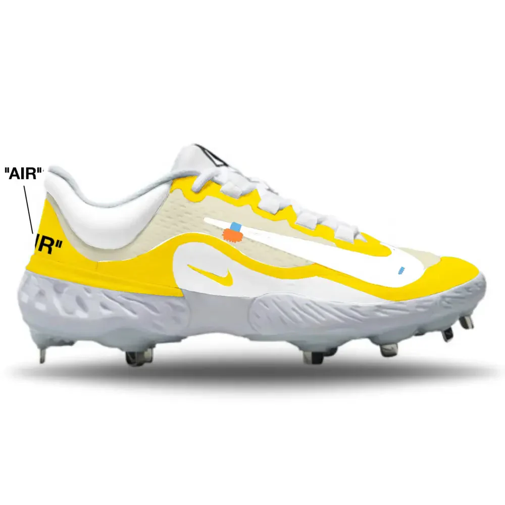 "Yellow OW" Nike Alpha Huarache Elite 4 Low Cleats - Image 2